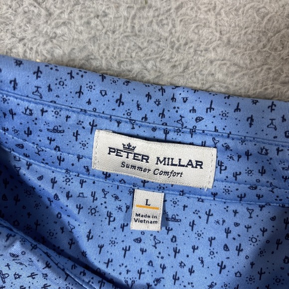 Peter Millar Men Sz L Summer Comfort Polo Shirt Short Sleeve Western Cactus Hat - Picture 2 of 8